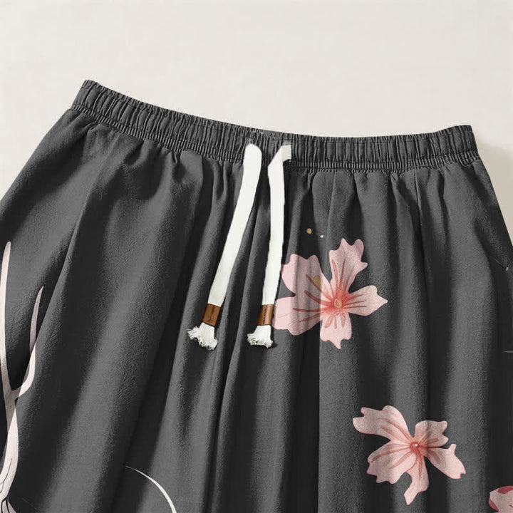Buddha Stones Pure Cotton Dragon Sakura Lotus Pattern Drawstring Men's Harem Pants With Pockets - image 3