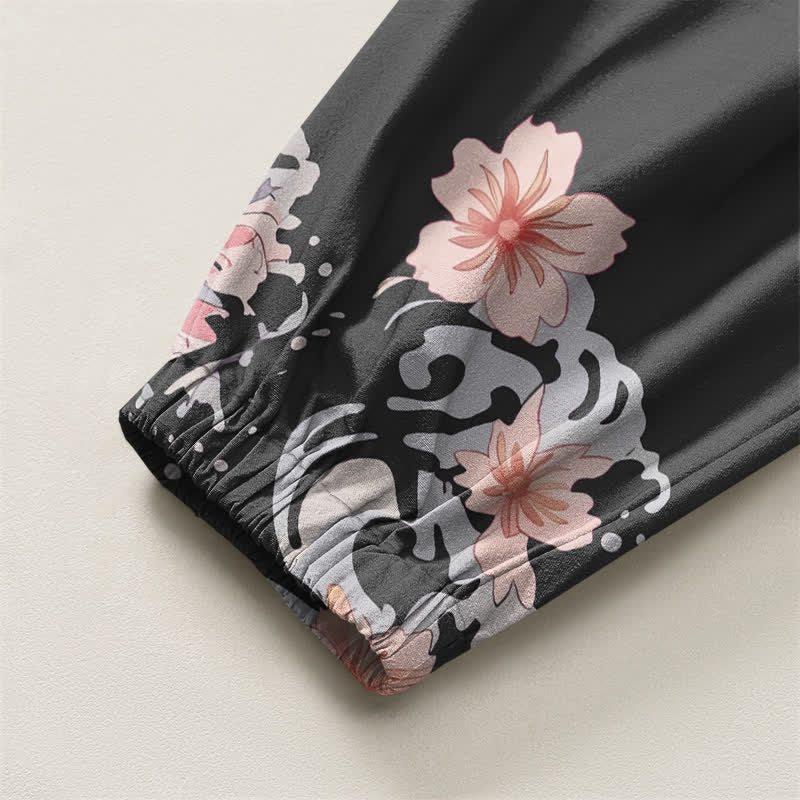 Buddha Stones Pure Cotton Dragon Sakura Lotus Pattern Drawstring Men's Harem Pants With Pockets - image 4