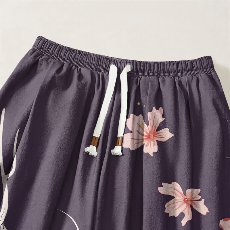 Buddha Stones Pure Cotton Dragon Sakura Lotus Pattern Drawstring Men's Harem Pants With Pockets - image 9