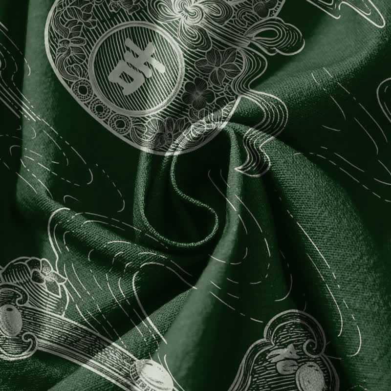 Buddha Stones Pure Cotton Auspicious Cloud Coin Script Pattern Drawstring Men's Harem Pants With Pockets - image 5