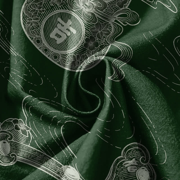 Buddha Stones Pure Cotton Auspicious Cloud Coin Script Pattern Drawstring Men's Harem Pants With Pockets - image 5