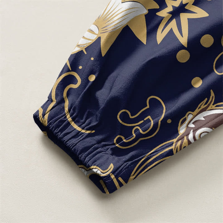 Buddha Stones Pure Cotton Koi Fish Ocean Waves Pattern Drawstring Men's Harem Pants With Pockets - image 10