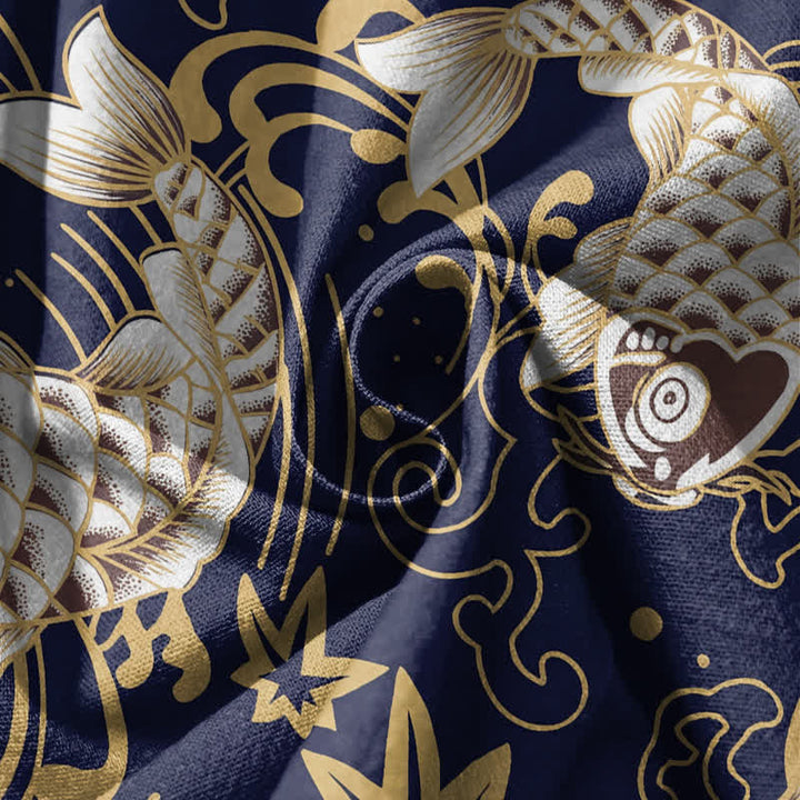 Buddha Stones Pure Cotton Koi Fish Ocean Waves Pattern Drawstring Men's Harem Pants With Pockets - image 11