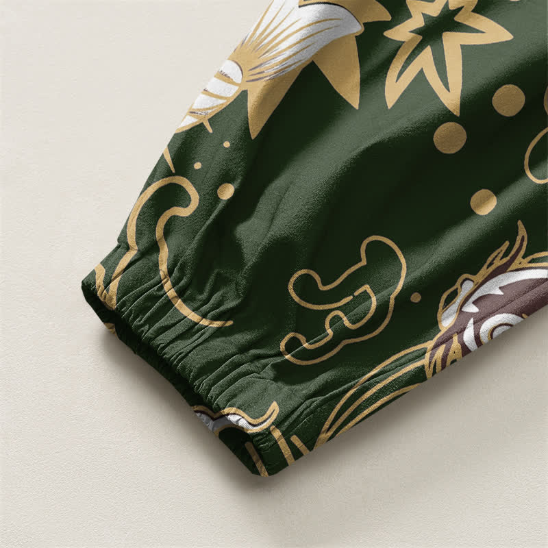 Buddha Stones Pure Cotton Koi Fish Ocean Waves Pattern Drawstring Men's Harem Pants With Pockets - image 16
