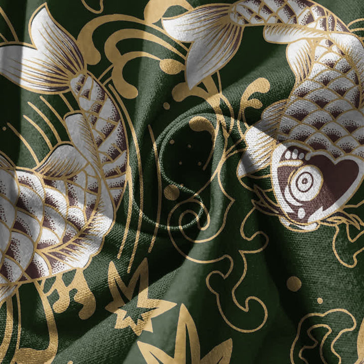 Buddha Stones Pure Cotton Koi Fish Ocean Waves Pattern Drawstring Men's Harem Pants With Pockets - image 17