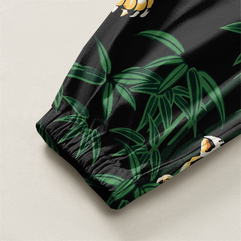 Buddha Stones Pure Cotton Tiger Tropical Leaf Pattern Drawstring Men's Harem Pants With Pockets - image 4
