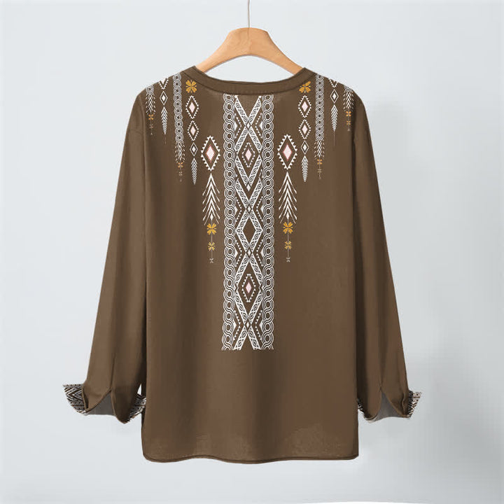Buddha Stones Cotton Tribal Rhombus Geometric Pattern V-Neck Buttons Men's Long Sleeve Shirts - image 17