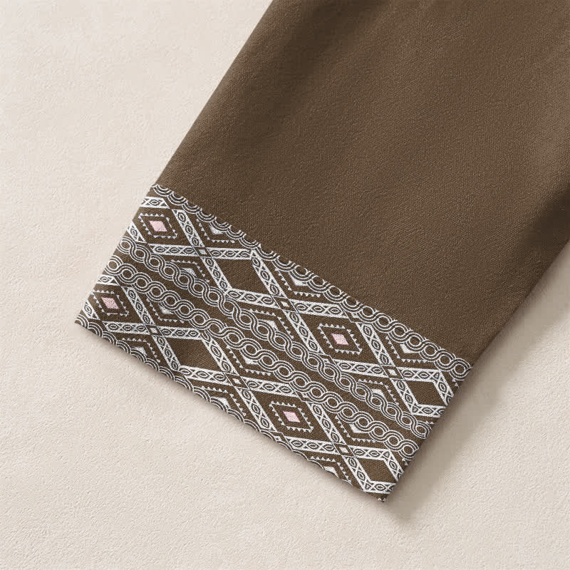 Buddha Stones Cotton Tribal Rhombus Geometric Pattern V-Neck Buttons Men's Long Sleeve Shirts - image 19