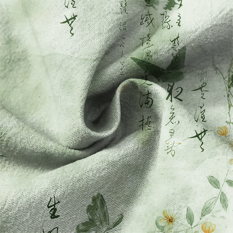 Buddha Stones Cotton Butterfly Floral Calligraphy Pattern V-Neck Buttons Men's Long Sleeve Shirts - image 20