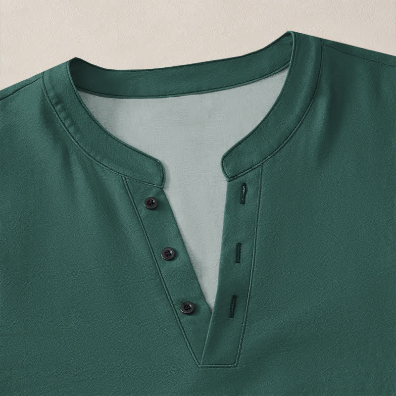 Buddha Stones Cotton White Bamboo Pattern V-Neck Buttons Men's Long Sleeve Shirts - image 11