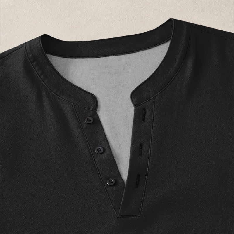 Buddha Stones Cotton White Bamboo Pattern V-Neck Buttons Men's Long Sleeve Shirts - image 18