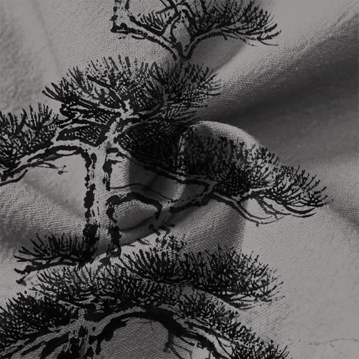 Buddha Stones Cotton Ink Landscape Pine Tree Mountains Pattern V-Neck Buttons Men's Long Sleeve Shirts - image 20