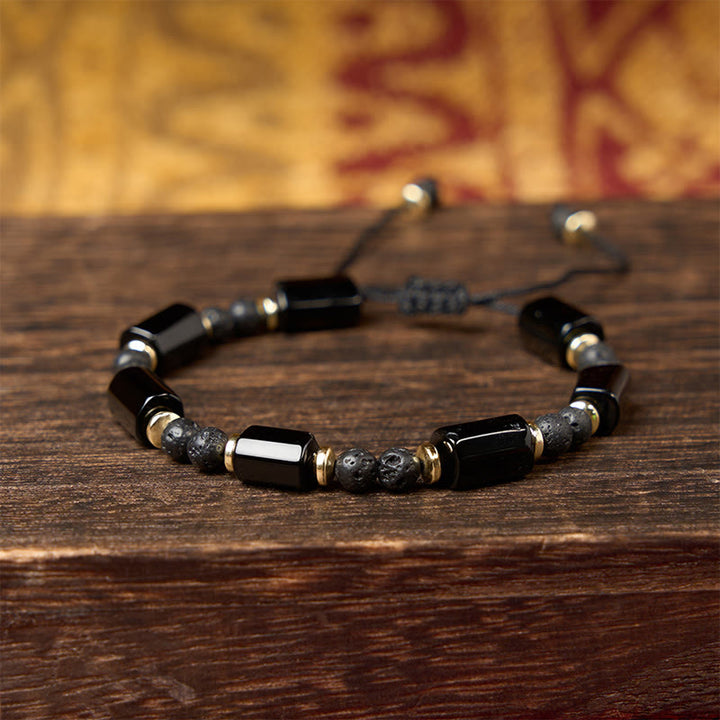Buddha Stones Black Onyx Lava Rock Protection Braided Adjustable Bracelet - image 7