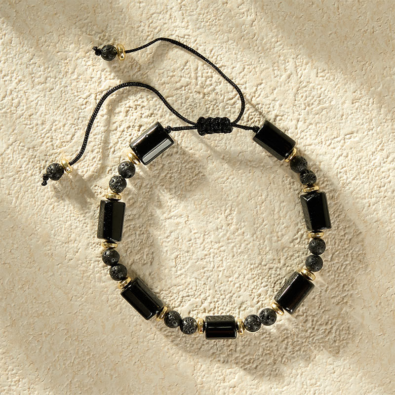 Buddha Stones Black Onyx Lava Rock Protection Braided Adjustable Bracelet - image 8