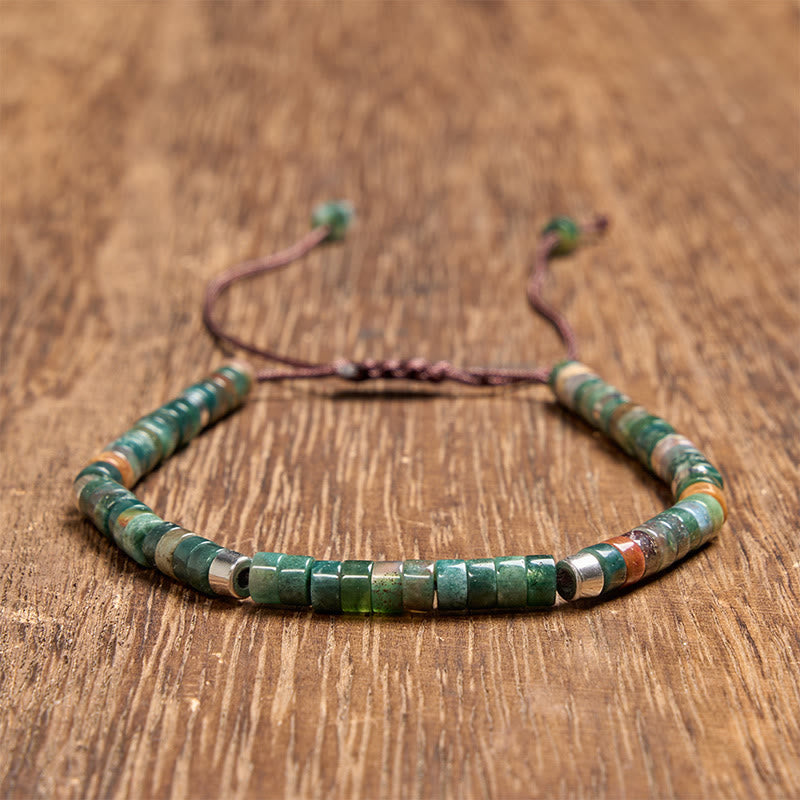 Buddha Stones Natural Indian Agate Braided Balance Bead Bracelet - Indian Agate (Wrist Circumference: 6.3-6.7 in /16-17 cm) - image 0