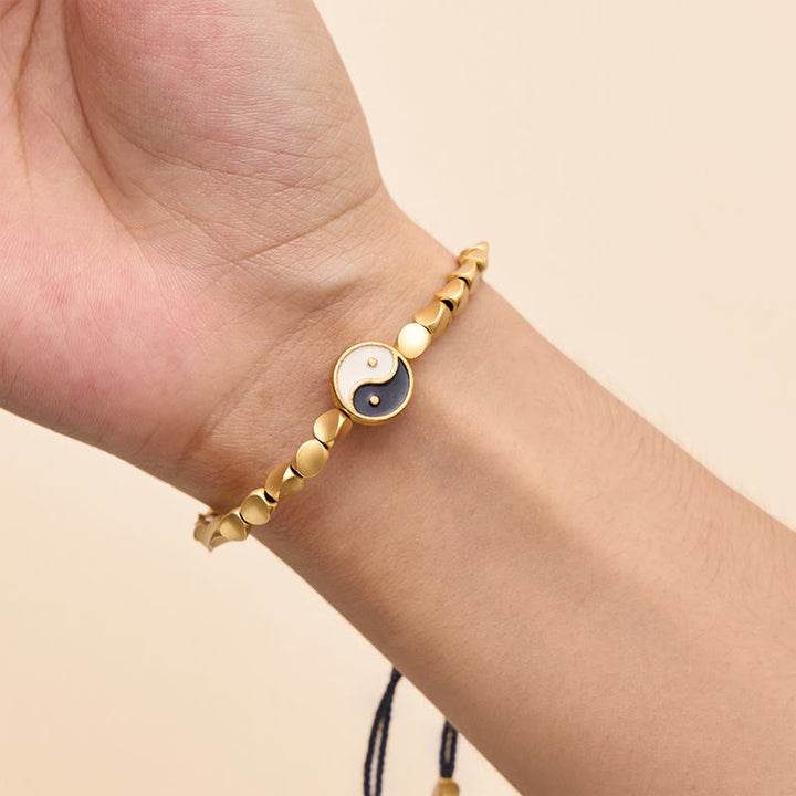 Buddha Stones Tibetan Yin Yang Copper Beads Black String Balance Bracelet - image 9
