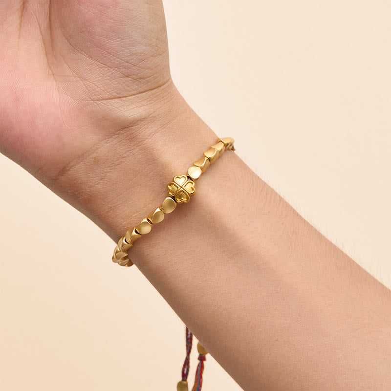 Buddha Stones Tibetan Copper Beads Four-leaf Clover Luck Colorful String Bracelet - image 8