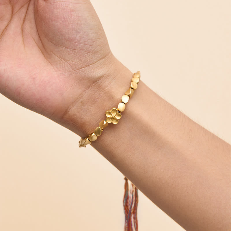 Buddha Stones Tibetan Copper Beads Peach Blossom Flower Colorful String Bracelet - image 8