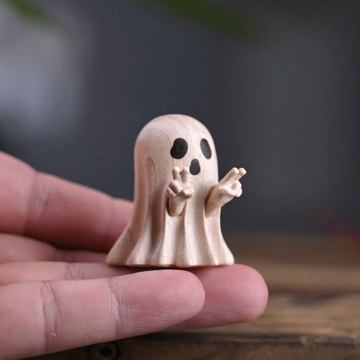 Buddha Stones Maple Wood Carved Mini Cheeky Ghost Desktop Cute Cartoon Decor 3.3 × 3 × 3.9cm - Maple Ghost - Peace Sign Approx. 3.9 x 3.3 x 3 cm - image 6