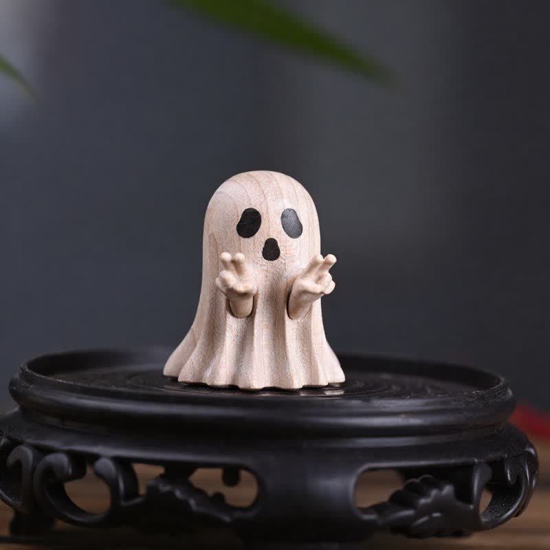 Buddha Stones Maple Wood Carved Mini Cheeky Ghost Desktop Cute Cartoon Decor 3.3 × 3 × 3.9cm - image 7