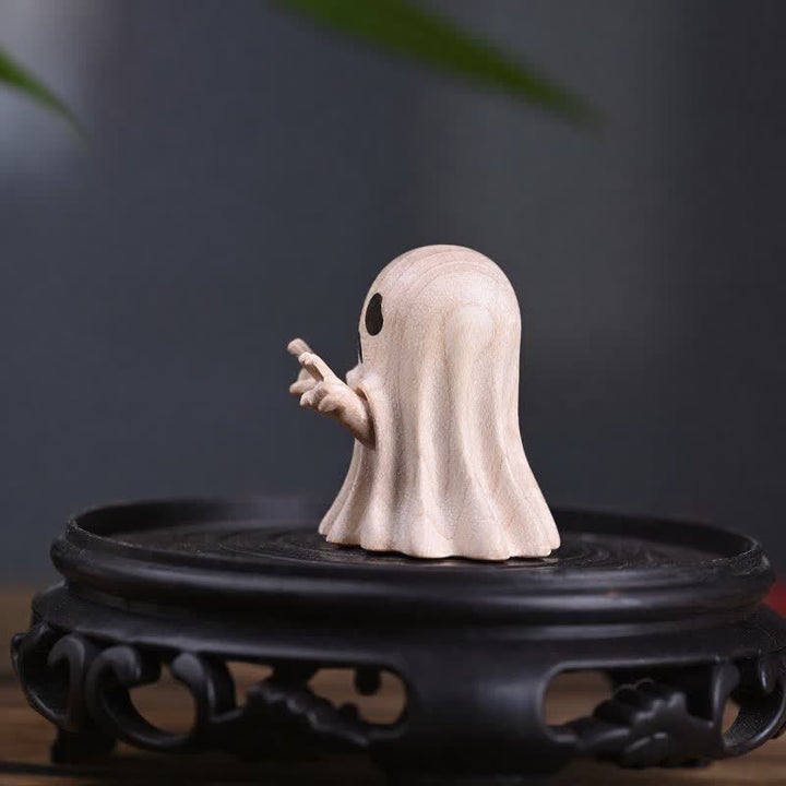 Buddha Stones Maple Wood Carved Mini Cheeky Ghost Desktop Cute Cartoon Decor 3.3 × 3 × 3.9cm - image 8