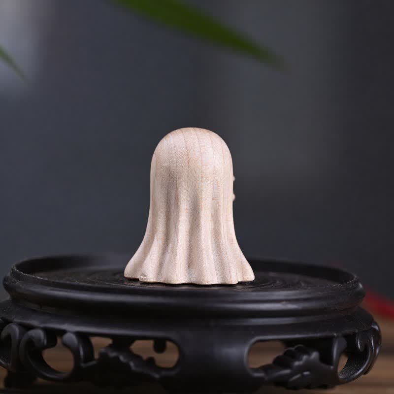 Buddha Stones Maple Wood Carved Mini Cheeky Ghost Desktop Cute Cartoon Decor 3.3 × 3 × 3.9cm - image 5