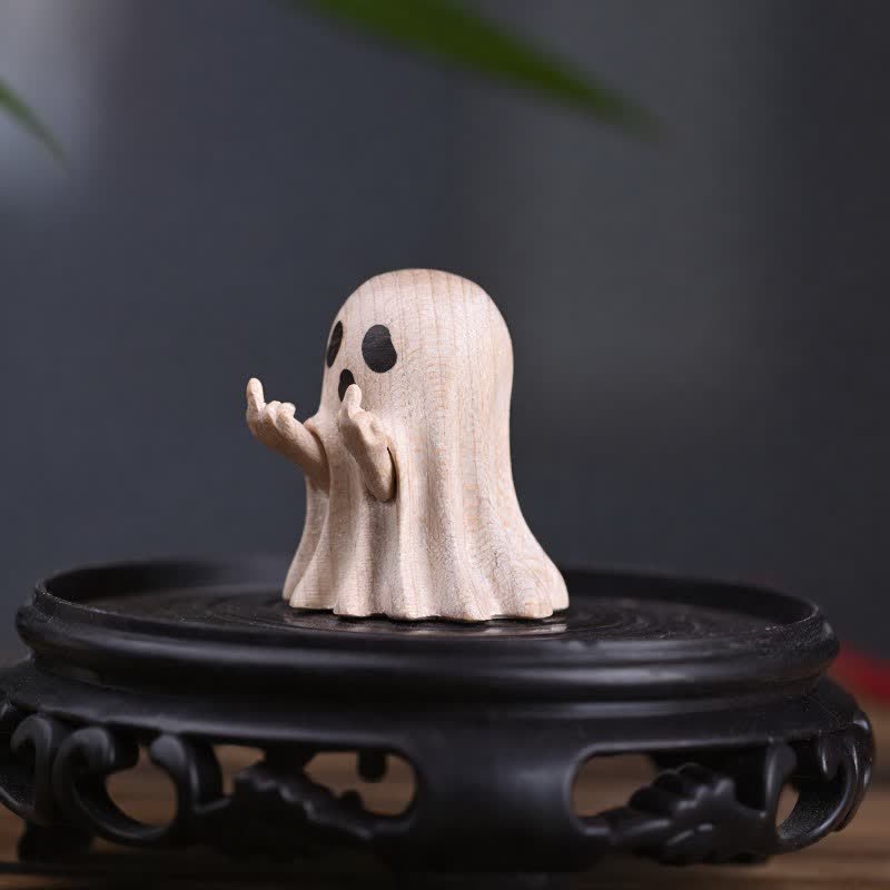 Buddha Stones Maple Wood Carved Mini Cheeky Ghost Desktop Cute Cartoon Decor 3.3 × 3 × 3.9cm - image 12
