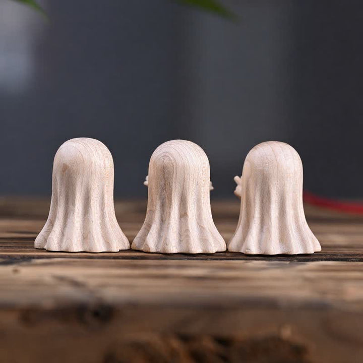 Buddha Stones Maple Wood Carved Mini Cheeky Ghost Desktop Cute Cartoon Decor 3.3 × 3 × 3.9cm - image 13