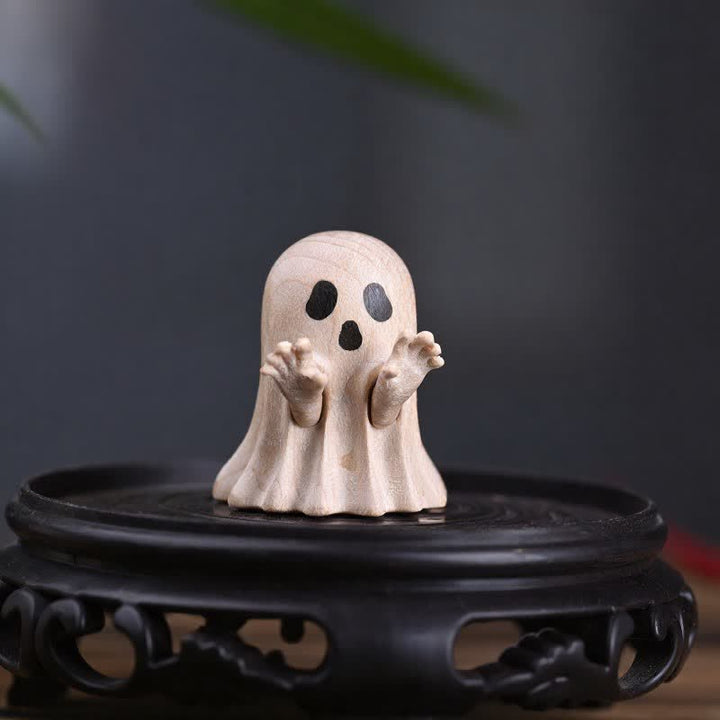 Buddha Stones Maple Wood Carved Mini Cheeky Ghost Desktop Cute Cartoon Decor 3.3 × 3 × 3.9cm - image 3