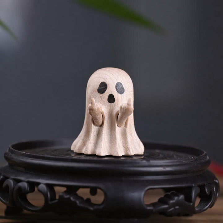 Buddha Stones Maple Wood Carved Mini Cheeky Ghost Desktop Cute Cartoon Decor 3.3 × 3 × 3.9cm - image 11