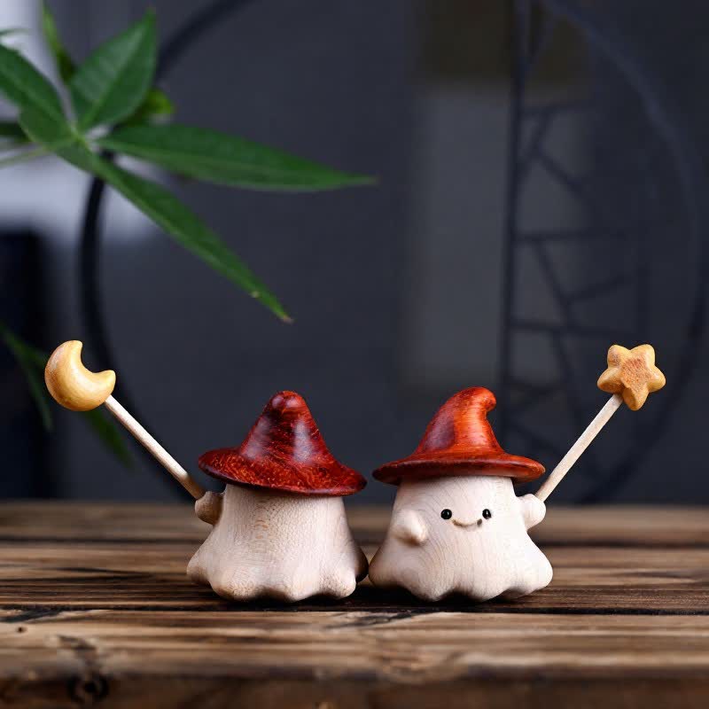 Buddha Stones Beech Wood Carved Small Elf Star Moon Healing Cute Cartoon Decor - image 5