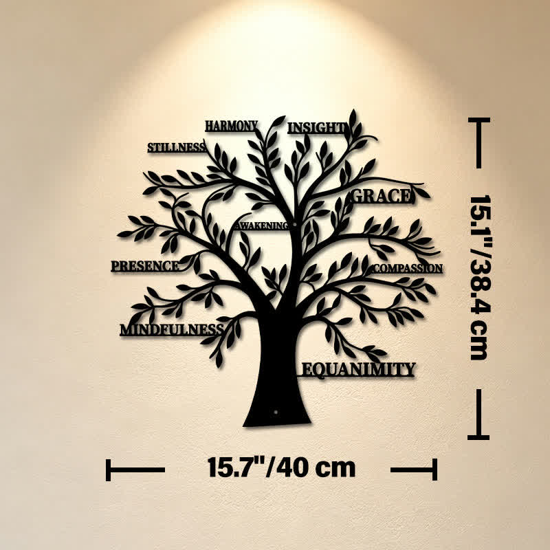 Buddha Stones Matte Black Tree of Life Mindfulness Healing Words Iron Metal Meaningful Symbols Wall Art - Approx. 40cm x 38cm x 0.1cm / 15.75in x 15.12in x 0.04in - image 8