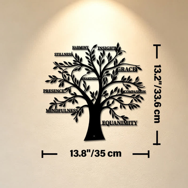 Buddha Stones Matte Black Tree of Life Mindfulness Healing Words Iron Metal Meaningful Symbols Wall Art - Approx. 35cm x 34cm x 0.1cm / 13.78in x 13.23in x 0.04in - image 6