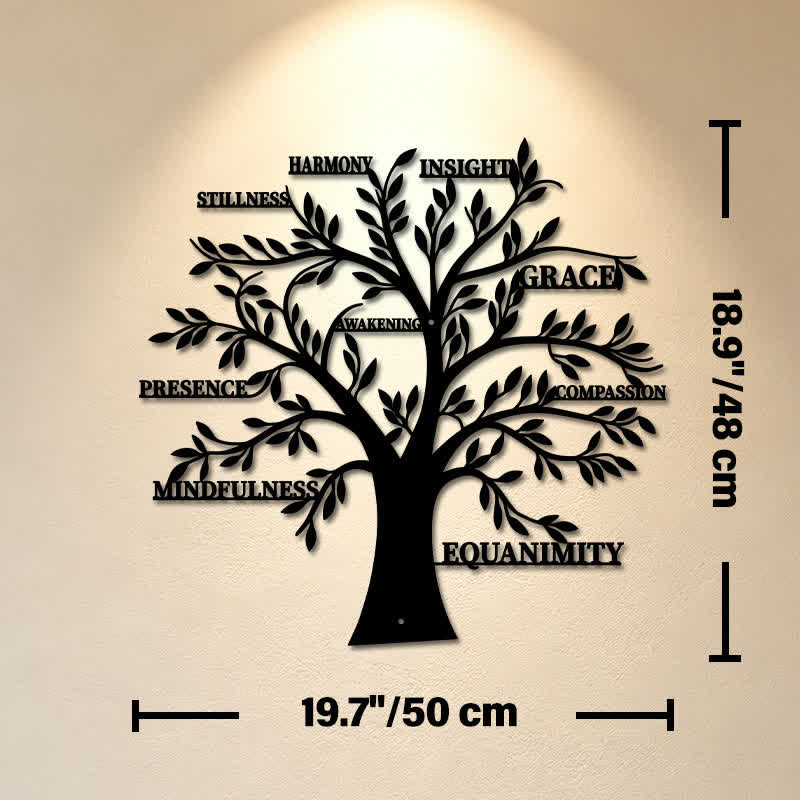 Buddha Stones Matte Black Tree of Life Mindfulness Healing Words Iron Metal Meaningful Symbols Wall Art - Approx. 50cm x 48cm x 0.12cm / 19.69in x 18.90in x 0.05in - image 10