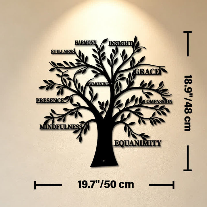 Buddha Stones Matte Black Tree of Life Mindfulness Healing Words Iron Metal Meaningful Symbols Wall Art - Approx. 50cm x 48cm x 0.12cm / 19.69in x 18.90in x 0.05in - image 10