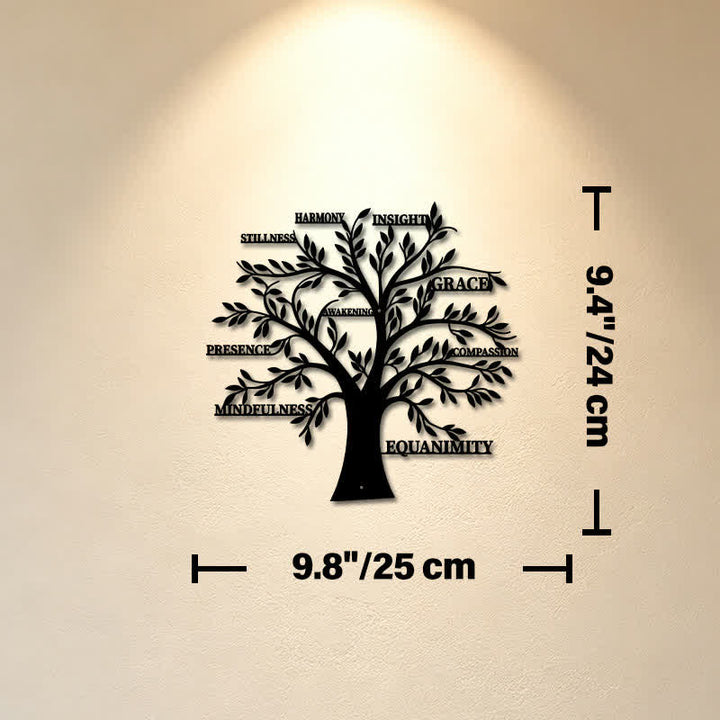 Buddha Stones Matte Black Tree of Life Mindfulness Healing Words Iron Metal Meaningful Symbols Wall Art - Approx. 25cm x 24cm x 0.1cm / 9.84in x 9.45in x 0.04in - image 2