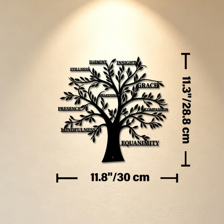 Buddha Stones Matte Black Tree of Life Mindfulness Healing Words Iron Metal Meaningful Symbols Wall Art - Approx. 30cm x 29cm x 0.1cm / 11.81in x 11.34in x 0.04in - image 4