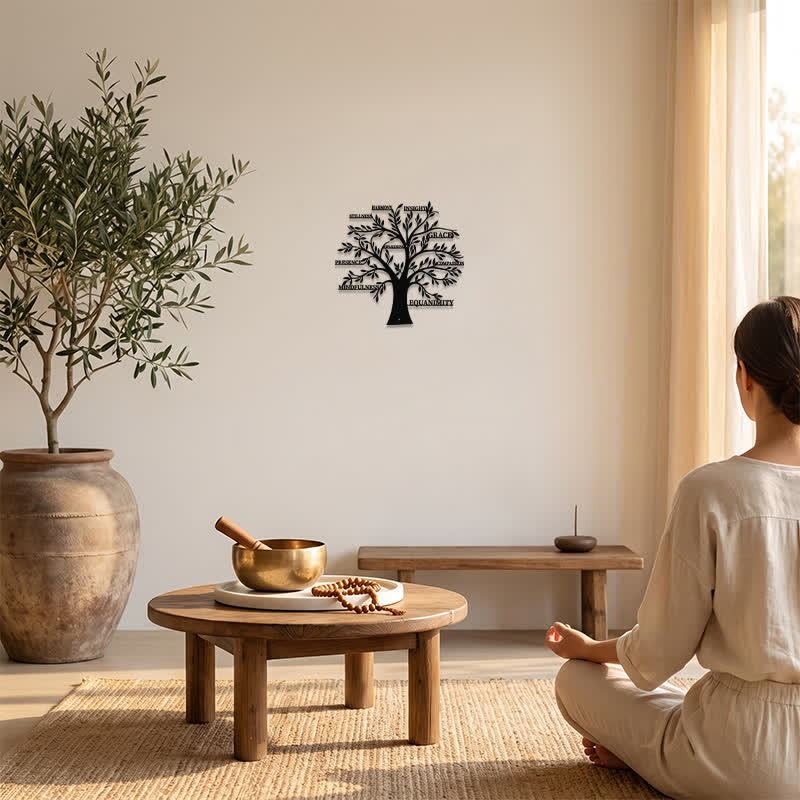 Buddha Stones Matte Black Tree of Life Mindfulness Healing Words Iron Metal Meaningful Symbols Wall Art - image 5
