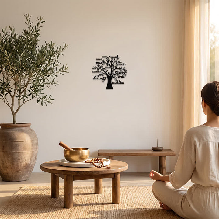 Buddha Stones Matte Black Tree of Life Mindfulness Healing Words Iron Metal Meaningful Symbols Wall Art - image 5