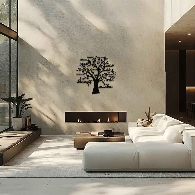 Buddha Stones Matte Black Tree of Life Mindfulness Healing Words Iron Metal Meaningful Symbols Wall Art - image 13
