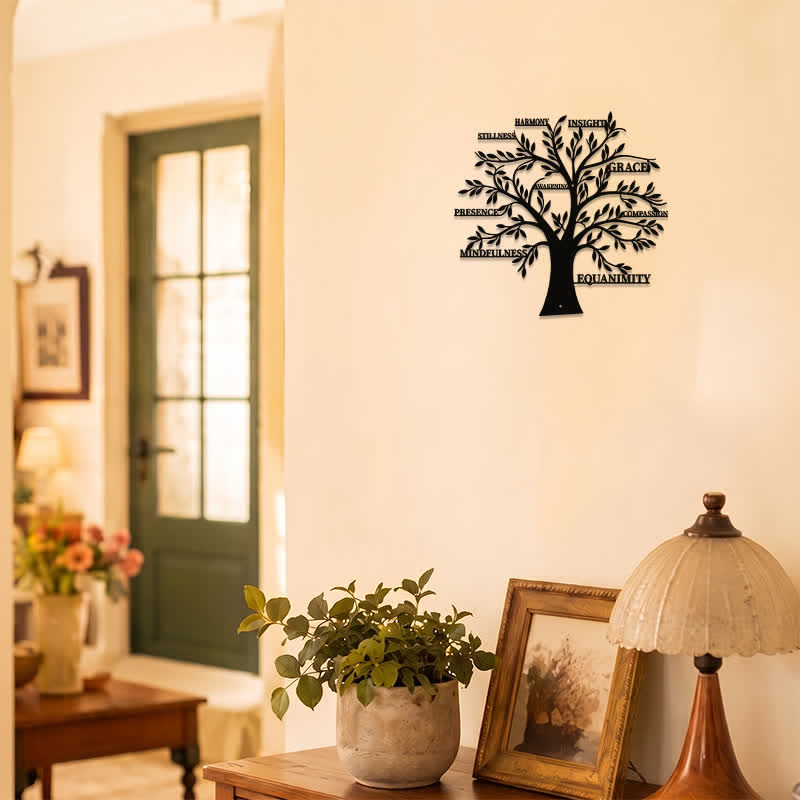 Buddha Stones Matte Black Tree of Life Mindfulness Healing Words Iron Metal Meaningful Symbols Wall Art - image 7