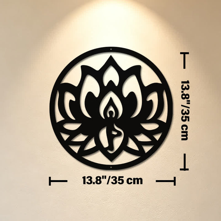 Buddha Stones Round Lotus Enlightenment Black Iron Metal Meaningful Symbols Wall Art - Approx. 35cm x 35cm x 0.1cm / 13.78in x 13.78in x 0.04in - image 6