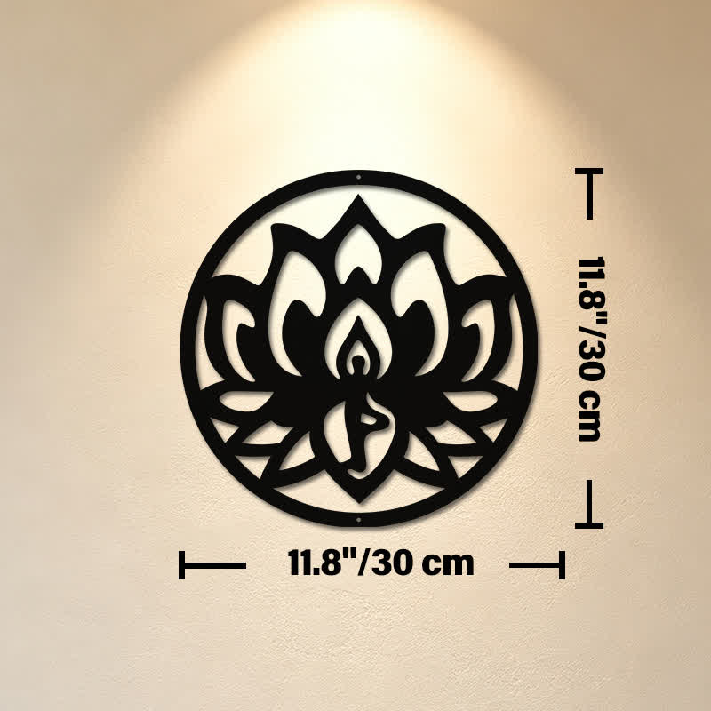 Buddha Stones Round Lotus Enlightenment Black Iron Metal Meaningful Symbols Wall Art - Approx. 30cm x 30cm x 0.1cm / 11.81in x 11.81in x 0.04in - image 4