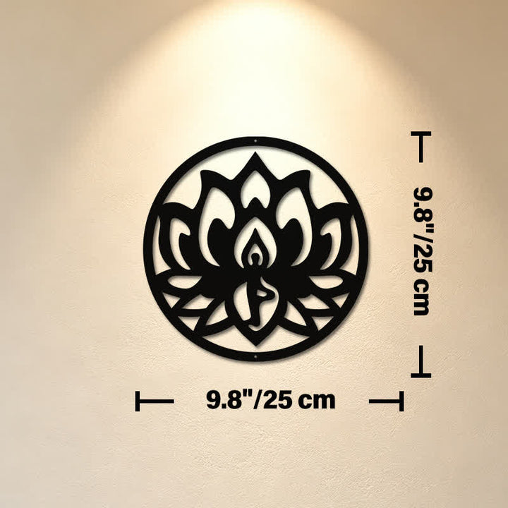 Buddha Stones Round Lotus Enlightenment Black Iron Metal Meaningful Symbols Wall Art - Approx. 25cm x 25cm x 0.1cm / 9.84in x 9.84in x 0.04in - image 2
