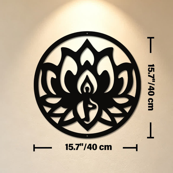Buddha Stones Round Lotus Enlightenment Black Iron Metal Meaningful Symbols Wall Art - Approx. 40cm x 40cm x 0.1cm / 15.75in x 15.75in x 0.04in - image 8