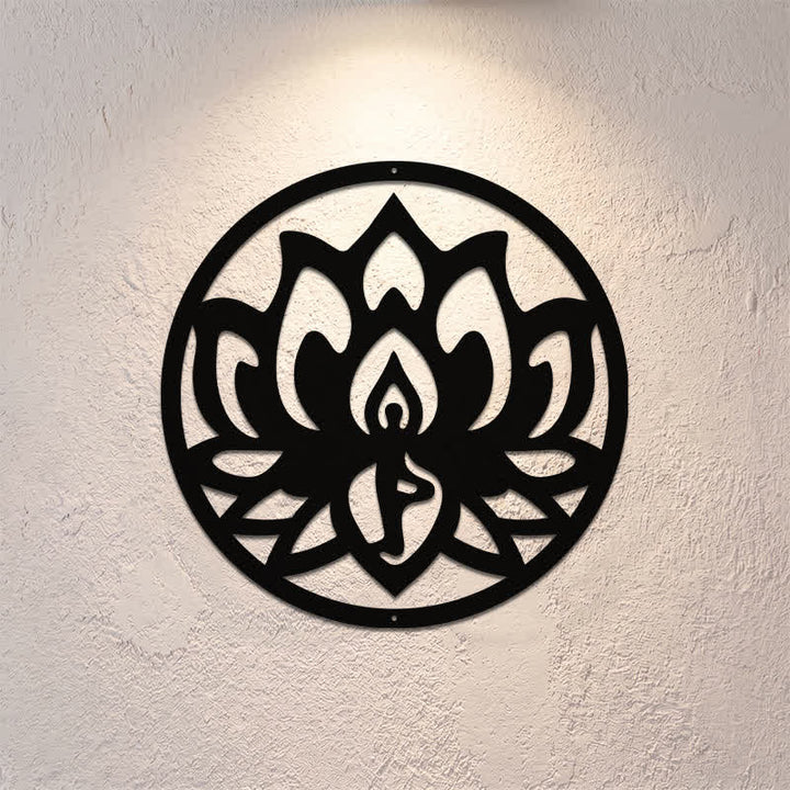 Buddha Stones Round Lotus Enlightenment Black Iron Metal Meaningful Symbols Wall Art - image 0