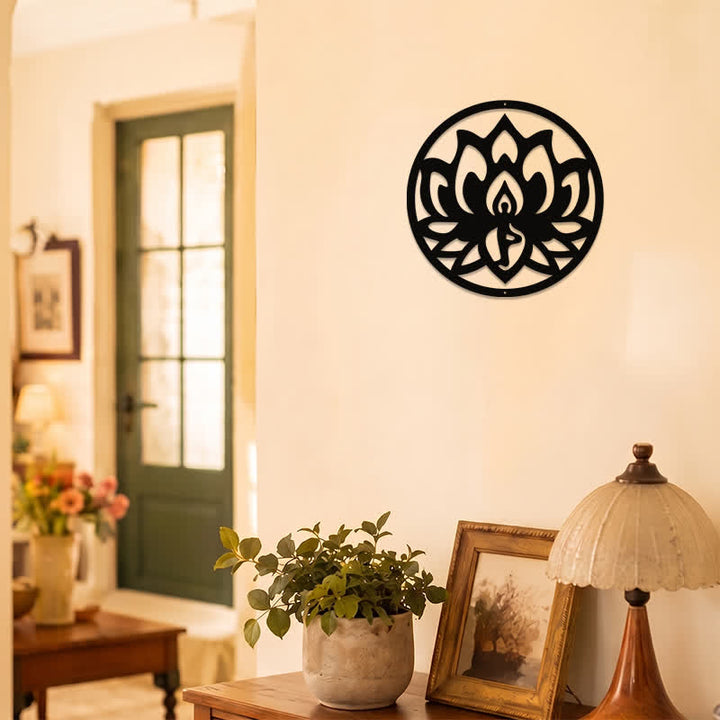 Buddha Stones Round Lotus Enlightenment Black Iron Metal Meaningful Symbols Wall Art - image 7