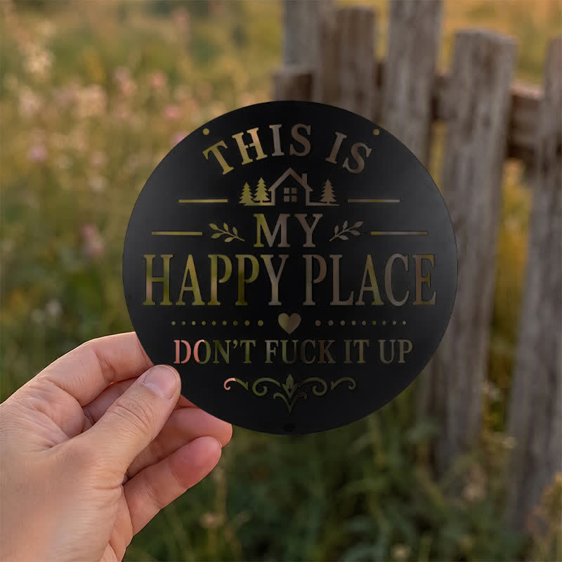 Buddha Stones "This Is My Happy Place" Quote Round Metal Iron Wall Decor - image 3