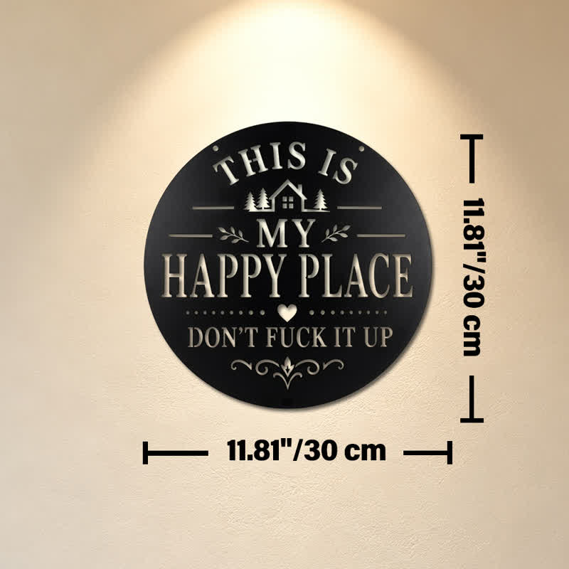 Buddha Stones "This Is My Happy Place" Quote Round Metal Iron Wall Decor - Approx. 30cm x 30cm x 0.1cm / 11.81in x 11.81in x 0.04in - image 4