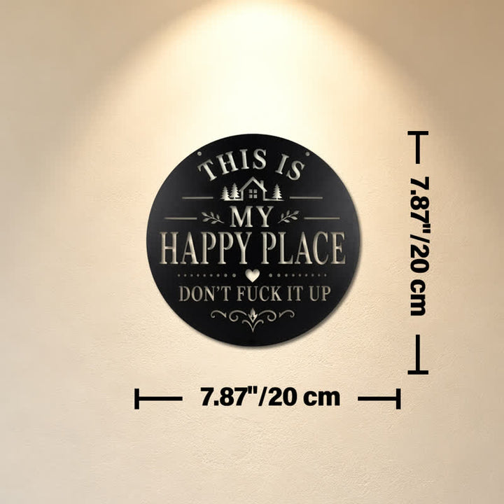 Buddha Stones "This Is My Happy Place" Quote Round Metal Iron Wall Decor - Approx. 20cm x 20cm x 0.1cm / 7.87in x 7.87in x 0.04in - image 2